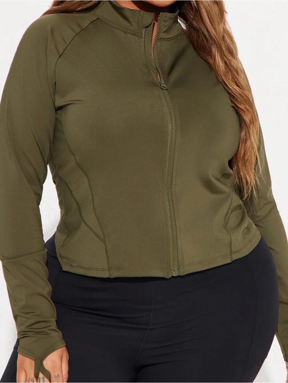 FASHIONNOVA Olive Green Zip-Up Jacket